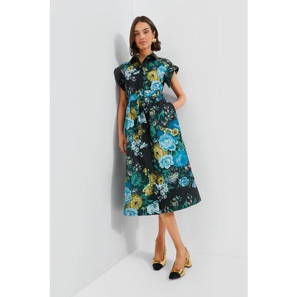TUCKERNUCK Black Verdant Floral Chloe Dress NWT Size Large (Missing Belt) - Picture 8 of 12